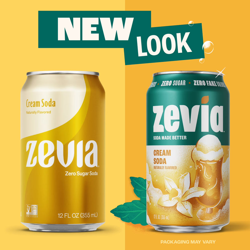 (3 pack) Zevia Zero Calorie, No Sugar Cream Soda Pop, 12 fl oz, 8 Pack Cans