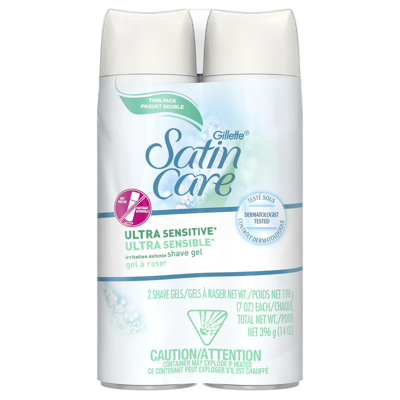 Gillette Satin Care Ultra Sensitive Women's Shaving Gel Twin Pack, Fragrance-Free, 14 oz