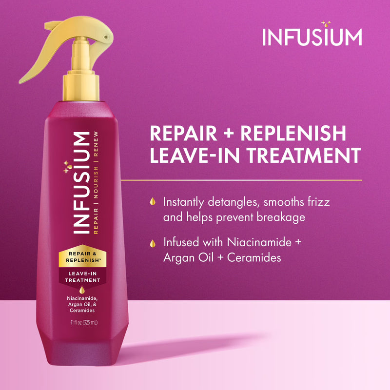 Infusium Repair & Replenish Leave-in Treatment Spray for All Hair Types, with Niacinamide, Argan Oil & Ceramides, 13 fl oz