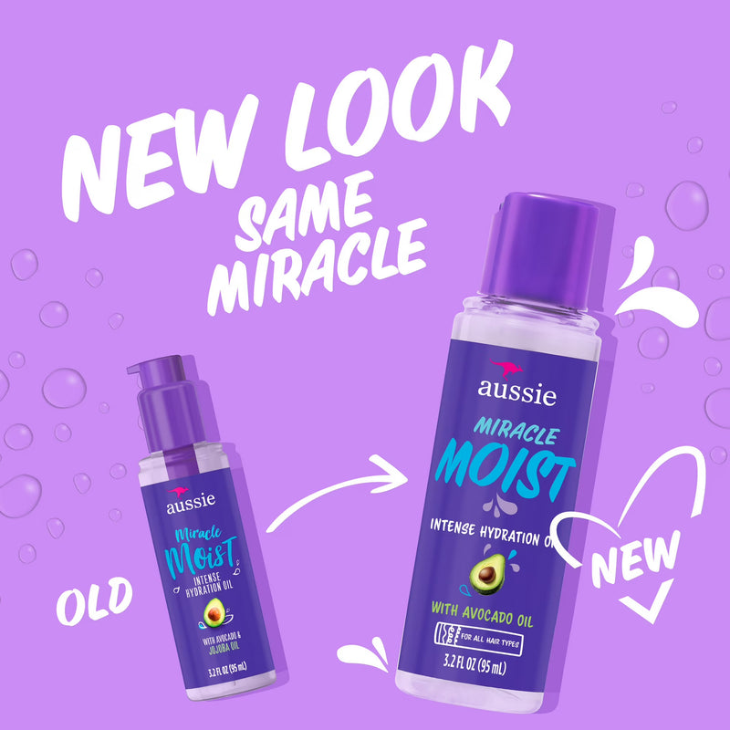 Aussie Miracle Moist Intense Hydration Hair Oil with Jojoba Oil, for Dry and Damaged Hair, 3.2 fl oz