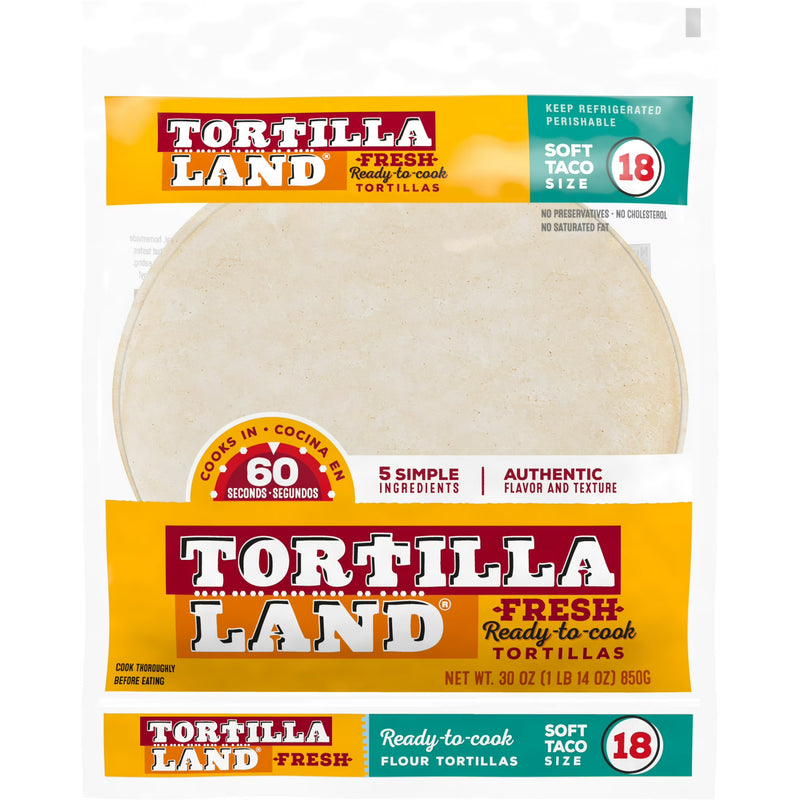 Tortilla Land Ready to Cook Soft Taco Size Flour Tortillas, 30 oz, 18 Count