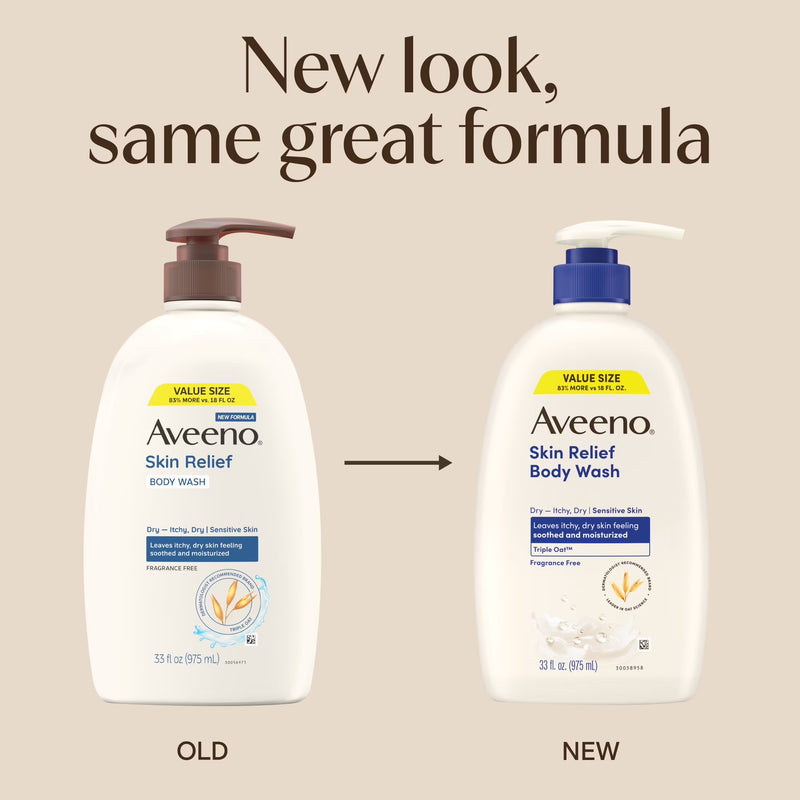 Aveeno Skin Relief Body Wash, Fragrance-Free, Value Size 33 Fl oz