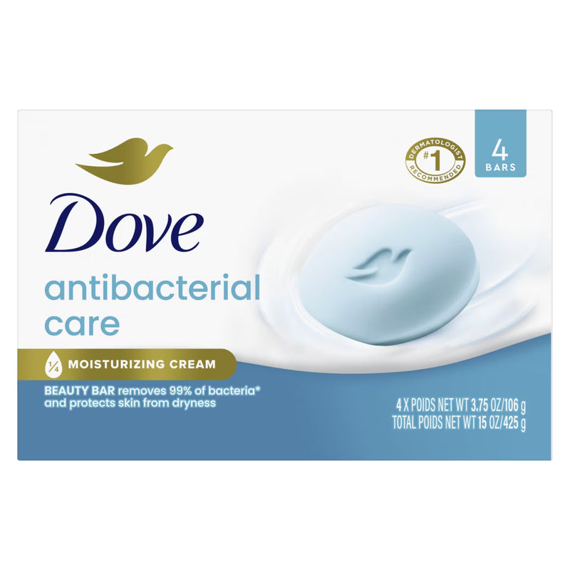 Dove Antibacterial Care Beauty Bar Soap, for Hands & Body, 3.75 oz 4 Bars