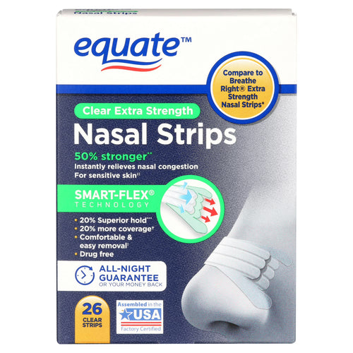 Equate Adhesive Strip Anti-Snoring Nasal Strip for Snoring, Drug-Free, 26 Count