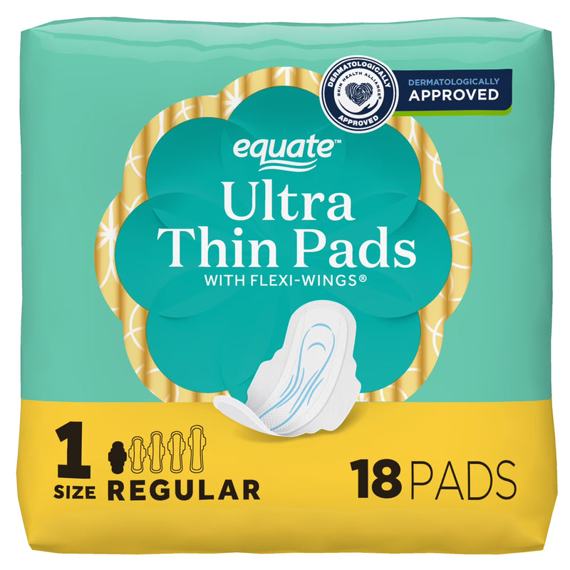 Equate Ultra Thin Pads with Flexi-Wings, Regular Absorbency, Size 1, 18 Count
