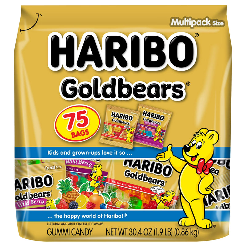 HARIBO Goldbears & Wild Berry Goldbears Gummy Candy, 30oz, 75ct Minis Bag