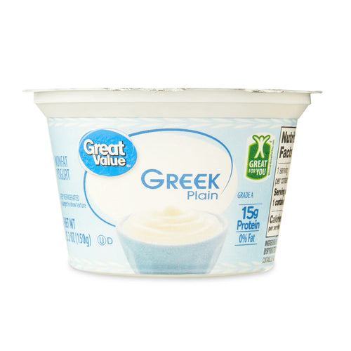 Great Value Plain Nonfat Greek Yogurt, 5.3 oz Individual Cup