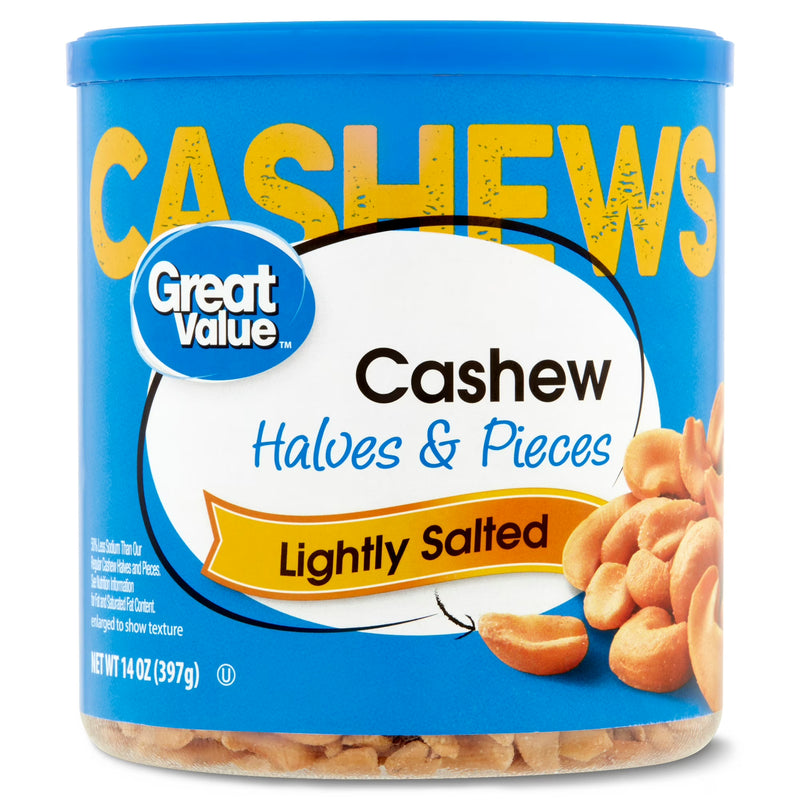 Great Value Lightly Salted Cashew Halves & Pieces, 14 oz