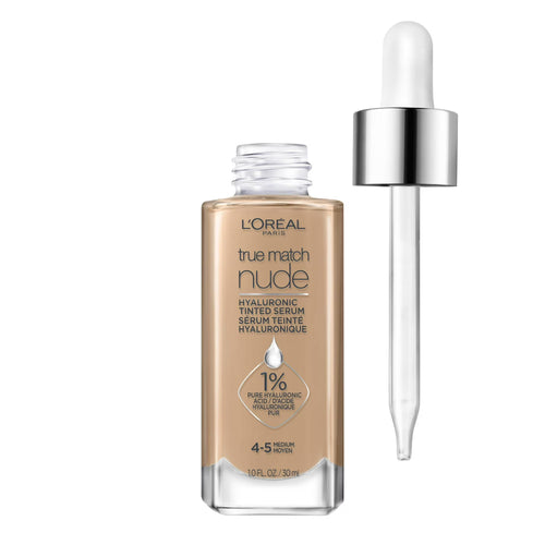 L'Oreal Paris True Match Hyaluronic Tinted Serum Foundation Makeup, 4-5 Medium, 1 fl oz