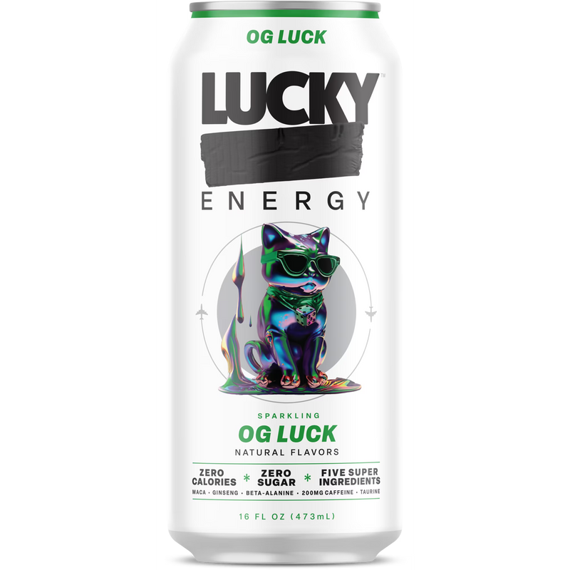 Lucky Energy Sugar Free Energy Drinks 16 fl oz Can, OG Luck with Maca, Ginseng, Taurine, Beta-Alanine, 200mg Caffeine, Zero Calories
