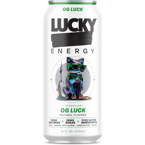 Lucky Energy Sugar Free Energy Drinks 16 fl oz Can, OG Luck with Maca, Ginseng, Taurine, Beta-Alanine, 200mg Caffeine, Zero Calories