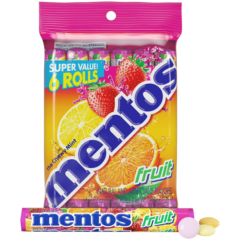 Mentos Candy, Mint Chewy Candy Roll, Fruit, Non Melting, (Pack of 6)
