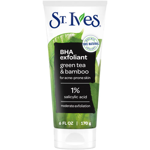St. Ives BHA Green Tea & Bamboo Face Scrub, Moderate Exfoliating Face Wash with 1% Salicylic Acid, 6oz