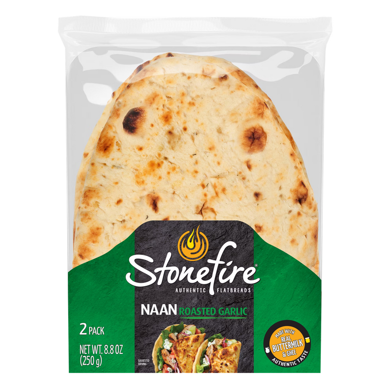 Stonefire® Roasted Garlic Naan Bread, Soft Authentic Flatbread for Dipping & Pizza, 8.8 oz, 2 Count