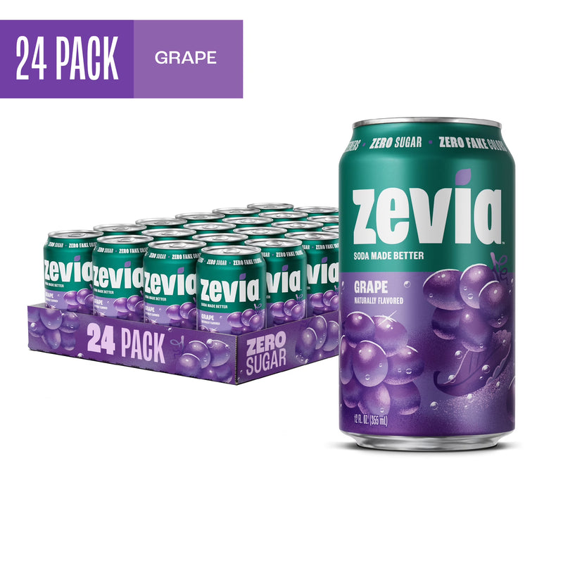 Zevia Zero Sugar, 0 Calorie Grape Soda, 12 fl oz (Pack of 24