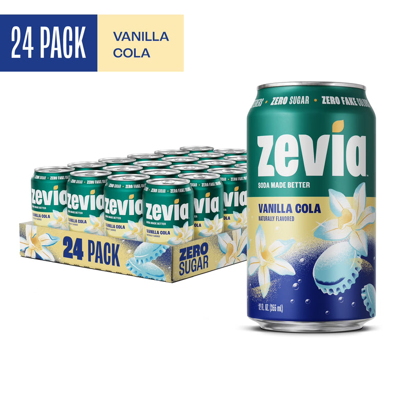 Zevia Zero Sugar, 0 Calorie Vanilla Cola Soda, 12 fl oz (Pack of 24