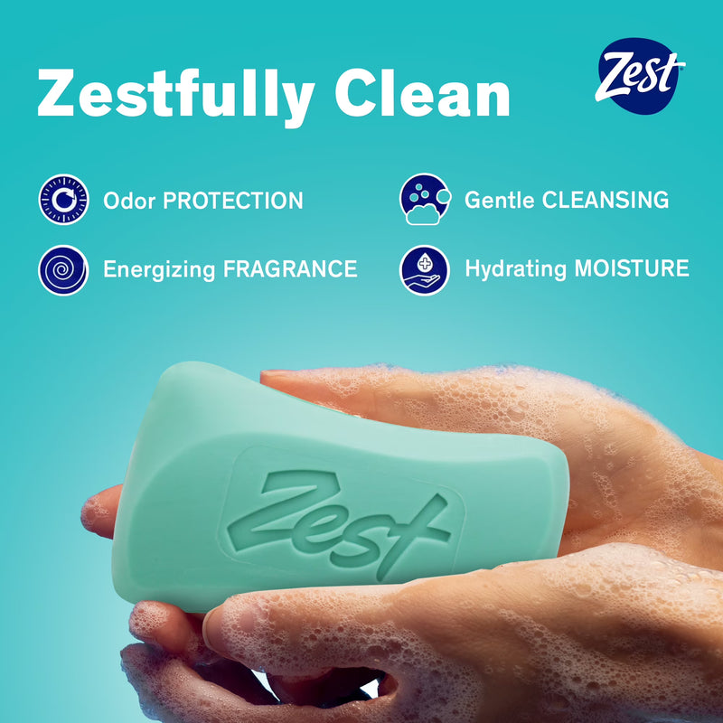 Zest Deodorant Bar Soap, Hydrating Moisture for All Skin Types, Aqua, 4 oz, 8 Bars