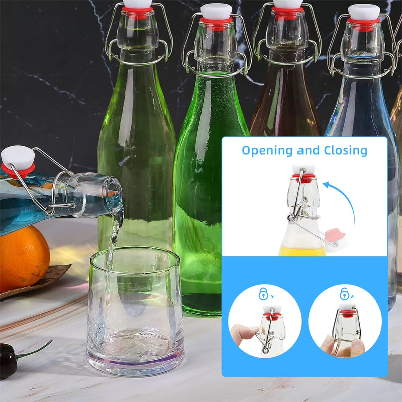 GPED 8.5 oz Swing Top Glass Bottles, 8 Pack Flip Top Beer Brewing Bottles with Airtight Rubber Seal Flip Caps for Fermentation, Kombucha, Vanilla Extract, Juice, Tea, Wine, Soda - Bonus 2 Pourers