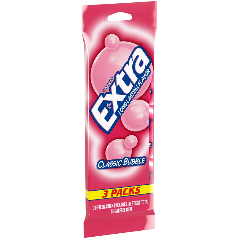 Extra Classic Bubble Sugar Free Chewing Gum - 15 Ct (3 pack)