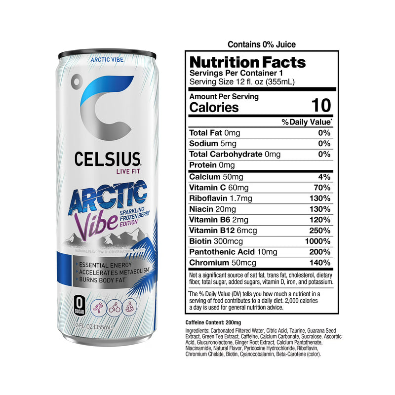 CELSIUS Sparkling Arctic Vibe, Functional Energy Drink 12 fl oz (Pack of 12)
