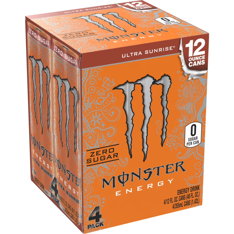 Monster Energy, Ultra Sunrise, Sugar Free Energy Drink, 12 fl oz, 4 Pack