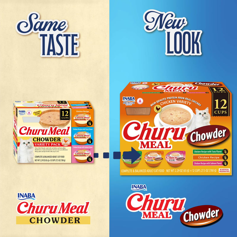 INABA Churu Meal Chowder Adult Wet Cat Food, 2.29 oz cup, 12-count, Chicken Variety Pack