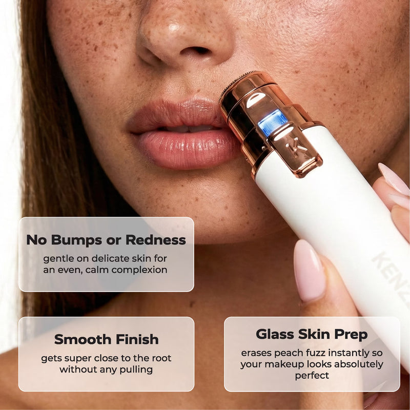 KENZZI 2-in-1 Rechargeable Women’s Face Electric Shaver and Facial Hair Remover with Eyebrow Trimmer, White and Rose Gold