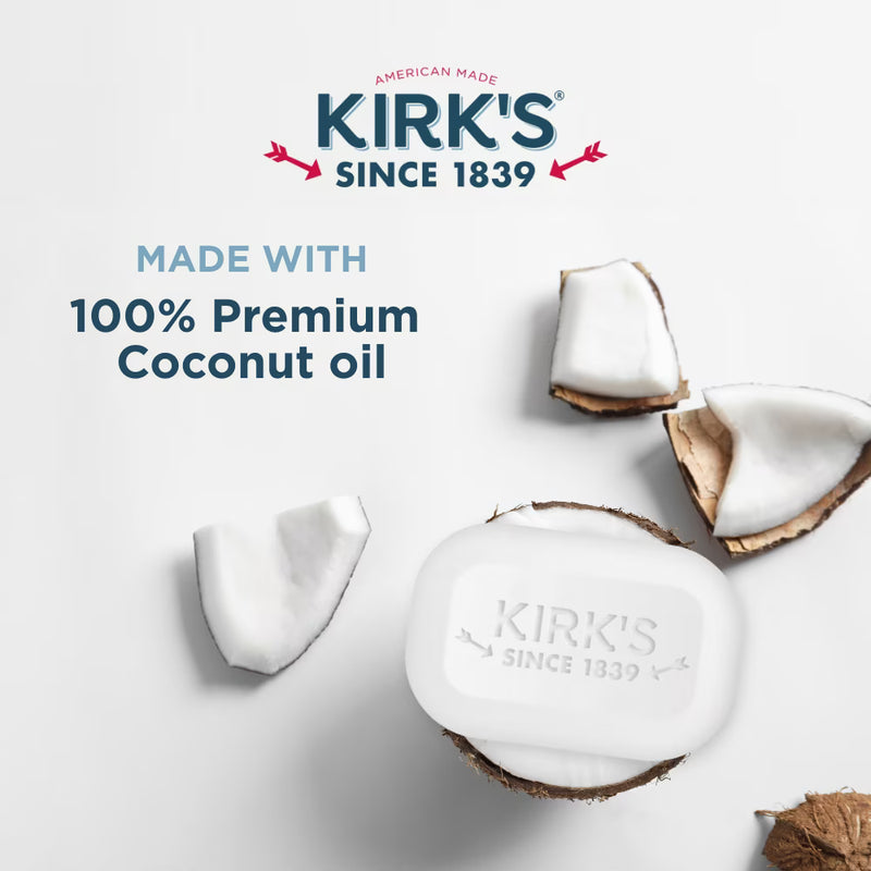 Kirk's Castile Bar Soap - Made With Premium Coconut Oil, Original Fresh Scent, 4 oz. Bars, 4 Pack
