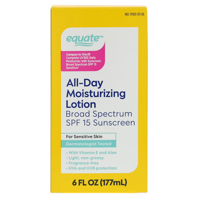 Equate All-Day Moisturizing Lotion for Sensitive Skin with Broad Spectrum SPF 15 Sunscreen, 6 fl oz
