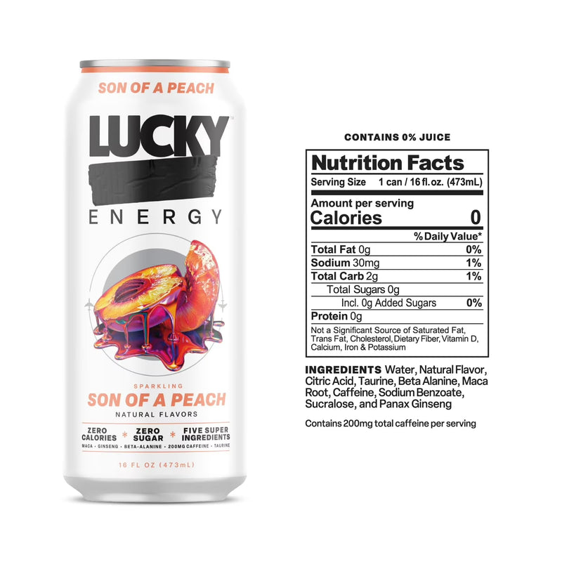Lucky Energy Sugar Free Energy Drinks 16 oz Cans (12-pack), Variety Pack with Maca, Ginseng, Taurine, Beta-Alanine, 200mg Caffeine, Zero Calories
