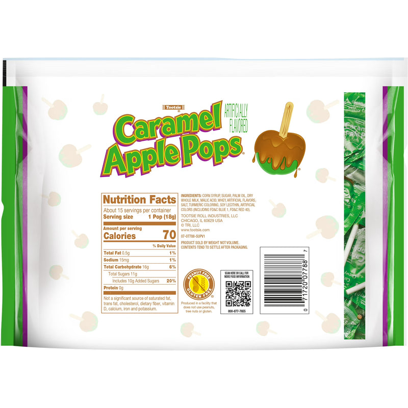 Tootsie Caramel Apple Pops, 9.4 oz. Gluten Free, Peanut Free. Contains Milk and Soy