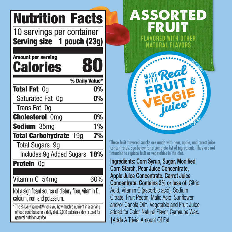 Mott's Fruit Flavored Snacks, Assorted Fruit, Gluten Free Snack, 10 Count, 8 oz