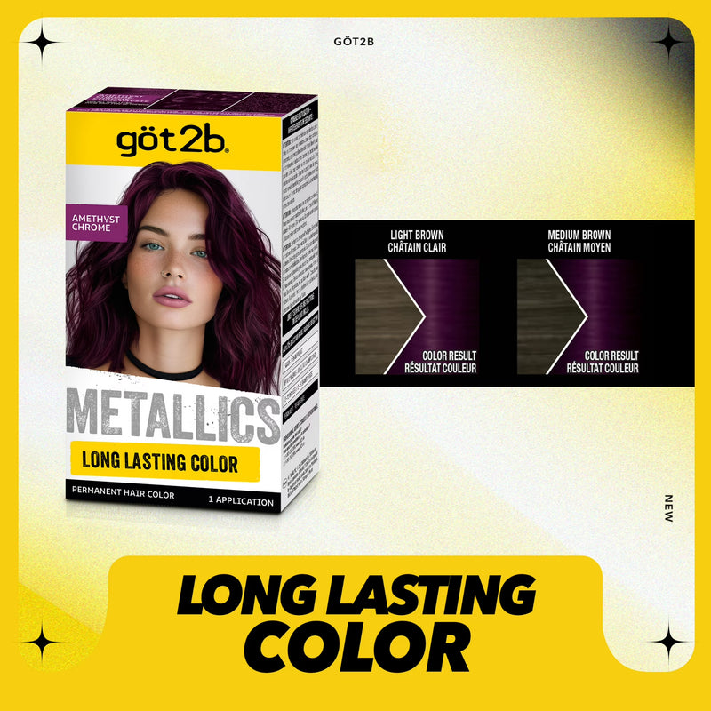 got2b Metallics Permanent Hair Dye, M69 Amethyst Chrome, Hair Color for Women & Men, 1 Kit