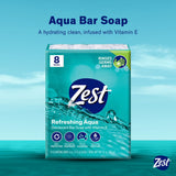 Zest Deodorant Bar Soap, Hydrating Moisture for All Skin Types, Aqua, 4 oz, 8 Bars
