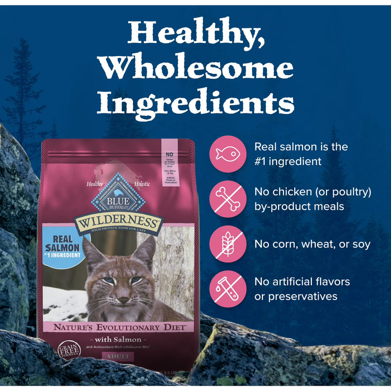 Blue Buffalo Wilderness Natural High Protein Dry Food for Adult Cats, Salmon, 4-lb Bag
