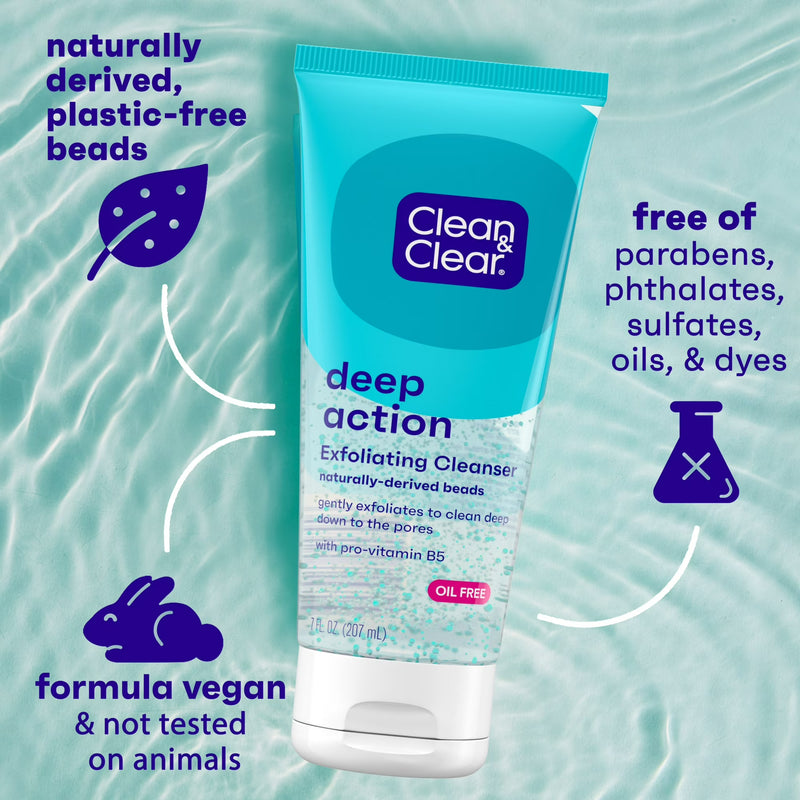 Clean Clear Oil-Free Deep Action Exfoliating Acne Face Wash, Facial Cleanser, 7oz