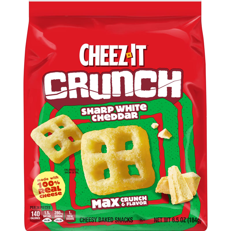 Cheez-It Crunch Sharp White Cheddar Cheesy Baked Snacks, Lunch Snacks, 6.5 oz