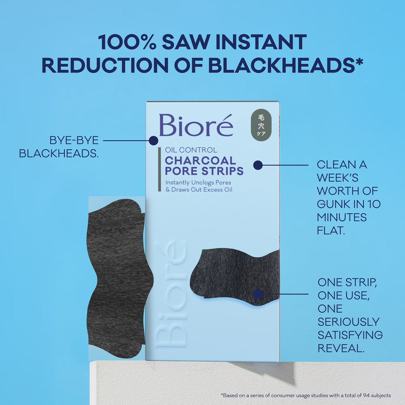 Biore Men's Skincare Charcoal Deep Cleansing Blackhead Remover Pore Nose Strips for Skin Care, 6 Ct