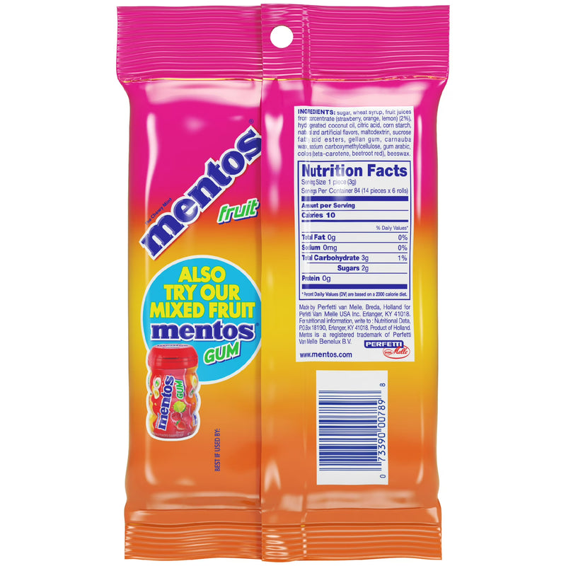 Mentos Candy, Mint Chewy Candy Roll, Fruit, Non Melting, (Pack of 6)