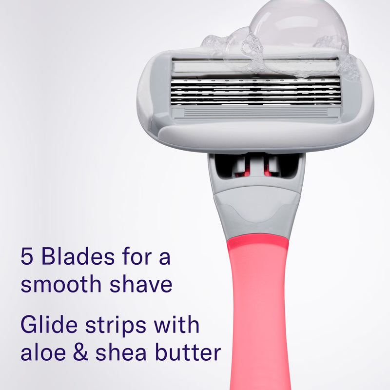Flamingo Women's Razor Shaving Set with Razor Handle and 5-Blade Razor Cartridge, Pink, 3 Piece