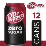 Dr Pepper Zero Sugar Soda Pop, 12 fl oz, 12 Pack Cans