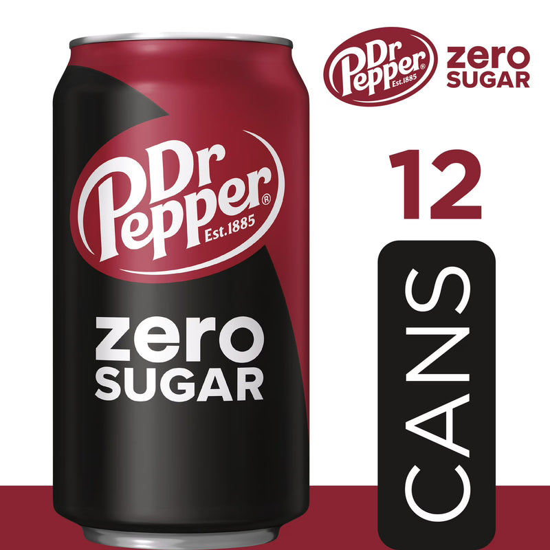 Dr Pepper Zero Sugar Soda Pop, 12 fl oz, 12 Pack Cans