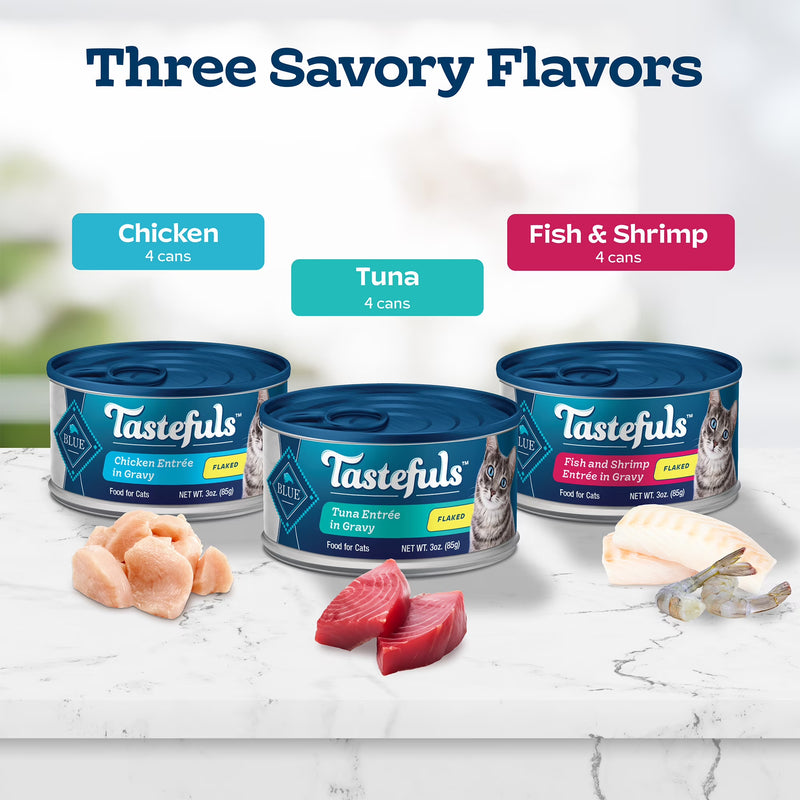 Blue Buffalo Tastefuls Flaked Wet Cat Food 3-Flavor Variety Pack, 3-oz. (12ct, 4 of Each)