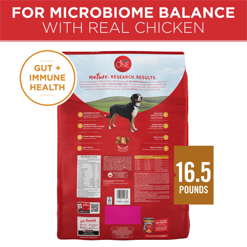 Purina One Dry Dog Food for Adult Dogs High Protein, Real Chicken & Rice, 16.5 lb Bag