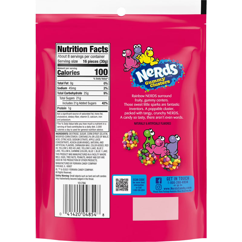 NERDS Gummy Clusters, Candy, Rainbow, Crunchy and Gummy, 8 oz Bag