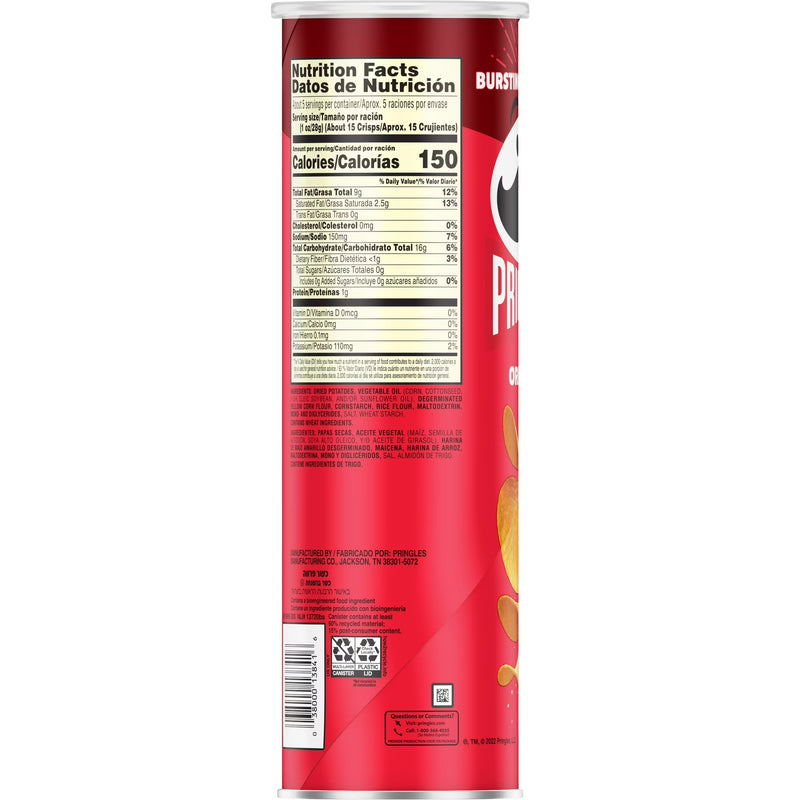 Pringles Original Potato Crisps Chips, Lunch Snacks, 5.2 oz Canister
