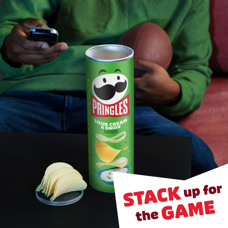 Pringles Sour Cream and Onion Potato Crisps Chips, Lunch Snacks, 5.5 oz Canister