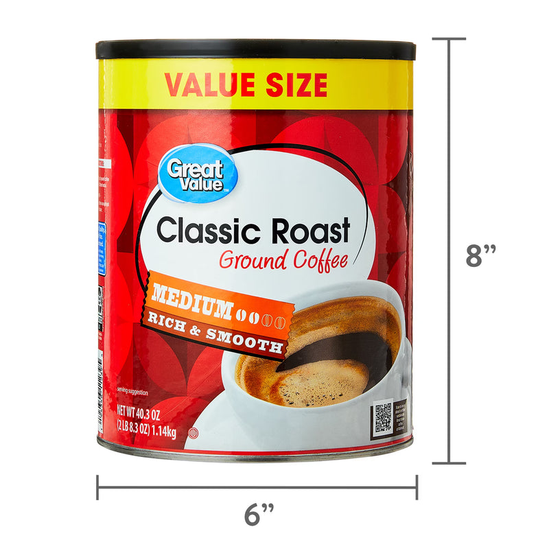 Great Value Classic Medium Roast Ground Naturally Caffeinated Coffee, 40.3 oz Canister
