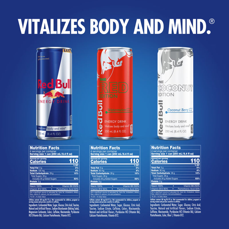Red Bull Energy Drink Summer Celebration Variety Pack, with 80mg Caffeine,  Taurine & B Vitamins, 8.4 fl. oz.