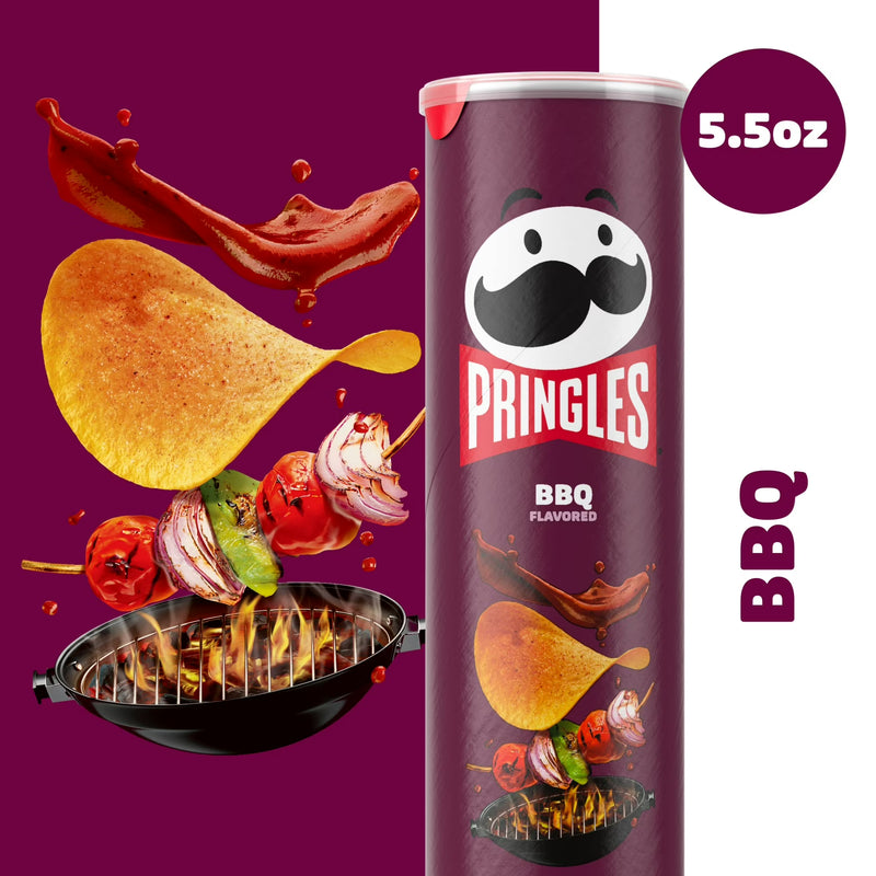 Pringles BBQ Potato Crisps Chips, Lunch Snacks, 5.5 oz Canister